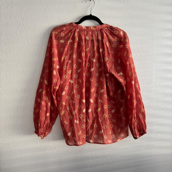 Xirena Caliope Red Orange Button Down Peasant Top - Picture 6 of 8